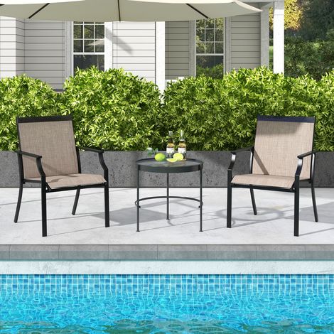 Lot de 2 Chaises Fauteuils Jardin Textilène Cadre Métal Dossier Incurvé Charge 150KG Terrasse Piscine Café CW2486 Maison Chic (1/2)
