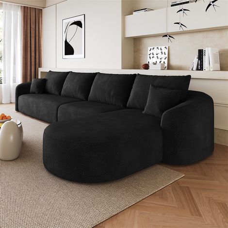 Canapé d'Angle en L - 336x168x85cm - Grand Canapé Modulaire de Salon sans Armature en Mousse Chenille - Noir (1/5)
