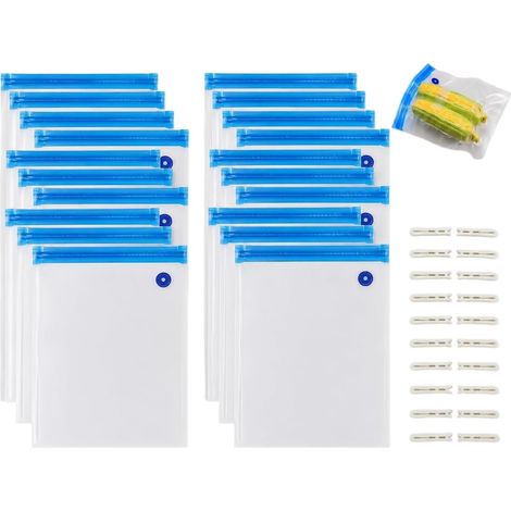 20 Pièces Sac Sous Vide Alimentaire sans BPA, Sac de Rangement Sous Vide Aspirateur avec Valve, Sachet de Congélation Zip Étanche pour Conservation des Aliments, 30 x 34 cm (1/5)