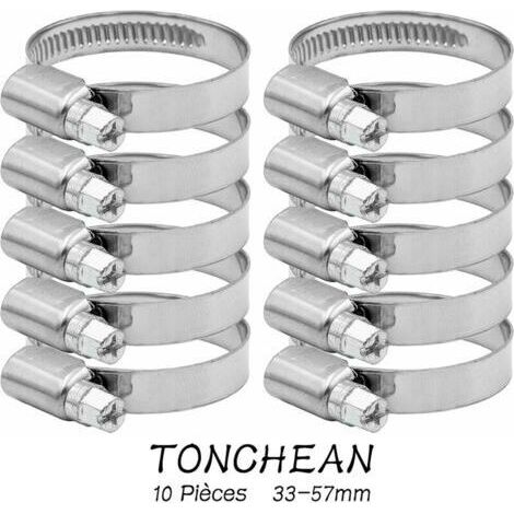 Collier de Serrage Tuyau Réglable 33-57mm Gamme en Acier Inoxydable 304 Assortiment Tuyau Pinces Clips pour Famille Tuyau D'eau, Home Gaz, Tube D'automobiles, Robinet 10 Pièces (12mm)
