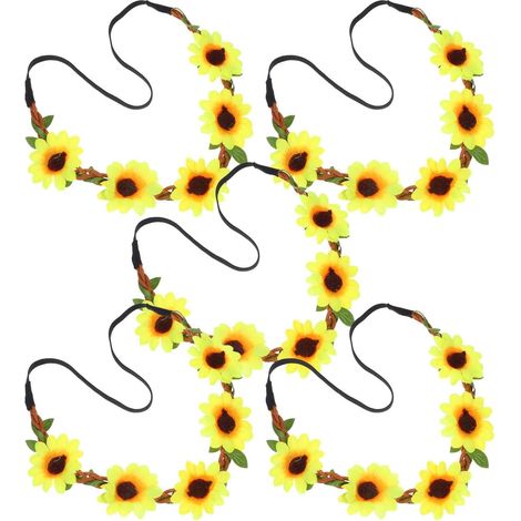 Leather Hawaiian Flower Headband Yellow Sunflower Wreath 5 Pieces (1/5)