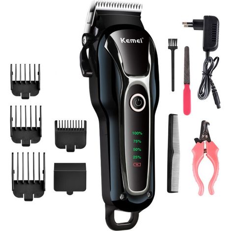 Professional Dog Clippers, Cordless Electric Dog Clippers for Long Thick Hair Kit, Professional Dog Cat Animal Clippers, Pet Grooming Kit, Safe Sharp Blade, Low Noise, LCD Display, Random Color Macaro