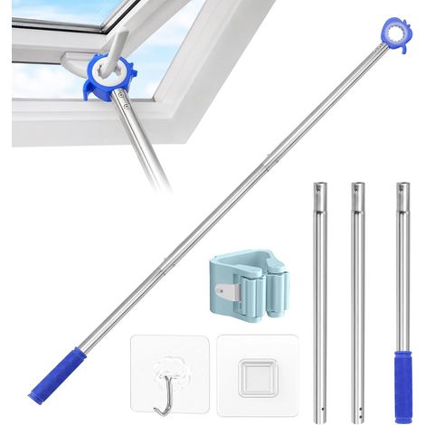 Canne Perche Telescopique pour Fenêtre de Toit Barre d'extension Tige Telescopique Ouvre-Fenêtre de Toit avec Crochet Antidérapant Barre Ouverture pour fenêtre de Toit et Store (1/5)