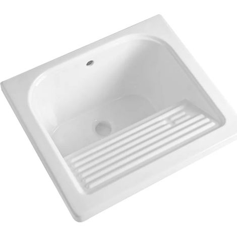 Vasca lavatoio 60x50 cm in ceramica lucida con strofinatoio integrato (1/7)