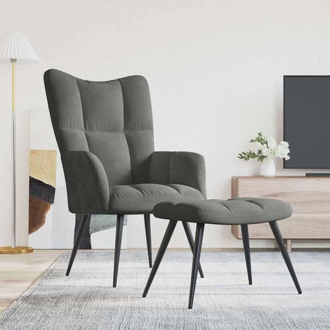 vidaXL Sillón de relax con taburete terciopelo gris oscuro (1/5)