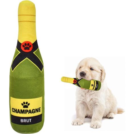 Jouets à Couinement pour Chiens, Jouets pour Chiens en Peluche, Bouteille de Champagne en Peluche 22 cm, Jouets pour Chiots, (1/5)