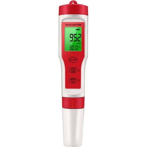 Lecteur de pH pour l'eau, testeur de pH de l'eau Haute précision 4 en 1 pH numérique,Outil d'essai EC TDS, détecteur de compteur de température pour l'eau à domicile, hydroponie, aquariums, piscines (1/4)
