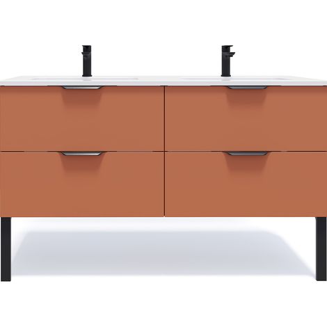 Meuble de salle de bain suspendu double vasque intégrée 140cm 4 tiroirs Terracotta - Soho (1/5)