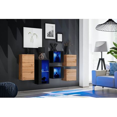 Ensemble meuble mural Switch SB IV - L 150 x P 30 x H 80 cm - Noir et marron - Livraison gratuite