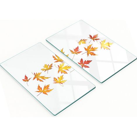 Tablas de cortar de cristal para cocina con estampado de hojas de oto帽o, 2 x 30 x 52 cm.