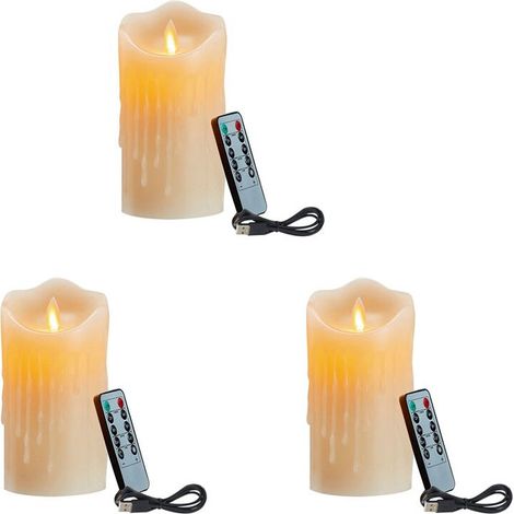 3 velas LED, velas parpadeantes sin llama, velas recargables, velas de cera auténtica con mando a distancia, 15 cm (1/4)