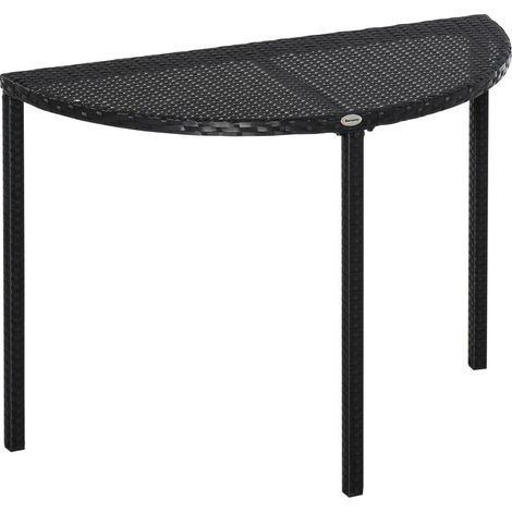 Résine tressée : table de balcon demi-lune gain de place pour 3 à 4 personnes, terrasse et jardin 100x50x74cm (1/5)