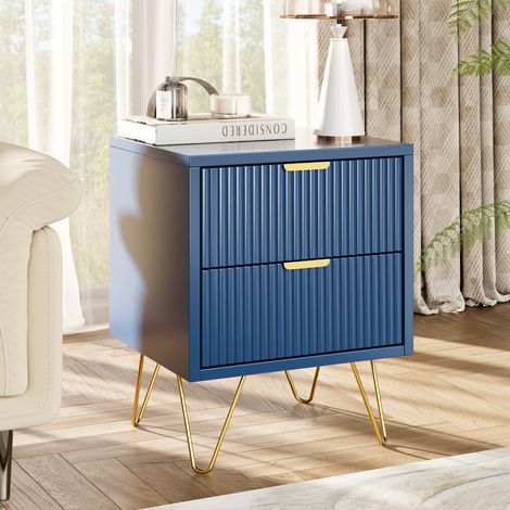Marineblaue Kommode, 2 Schubladen, Schubladenschrank, Schließfächer, Beistelltisch für Wohnzimmer, Flur oder Diele, Schlafzimmerschrank, 40L x 35,5B x 50H cm (1/5)