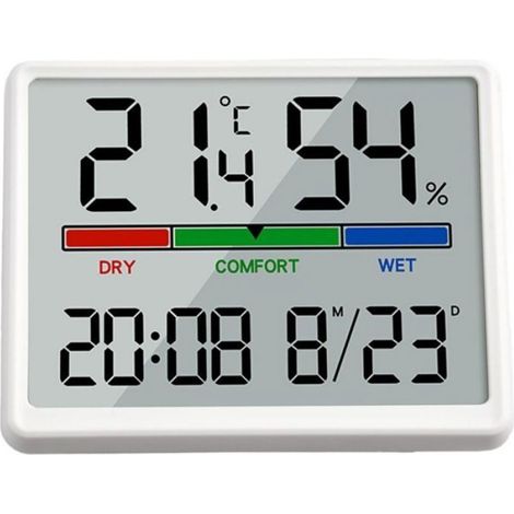 Horloge Murale Numerique - Ecran LCD Grand Format - Temperature Et Humidite - Usage Interieur - 1 Unite