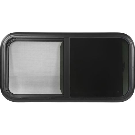 Fenêtres coulissantes arrondies 900 x 500 mm, cadre en alliage d'aluminium noir résistant aux UV, avec moustiquaire amovible pour caravanes, camping-cars et véhicules de loisirs (épaisseur de paroi : (1/5)