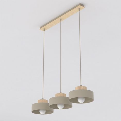 Lampada a sospensione KIVI in acciaio color mokka e legno (1/5)