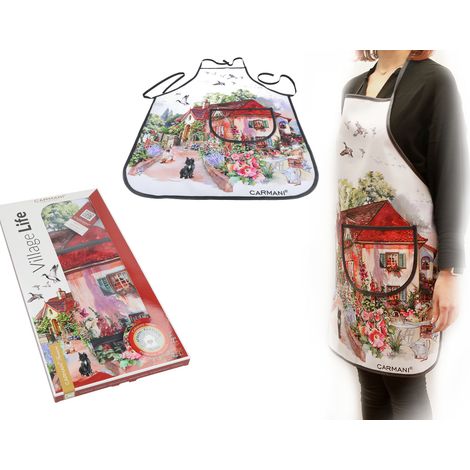Delantal de cocina protector rojo Village Life, estilo campestre. (1/3)