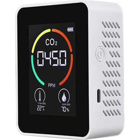 RHG Détecteur de dioxyde de carbone CO2 pour la qualité de l'air, la température et l'humidité, mesure rapide du CO2, blanc