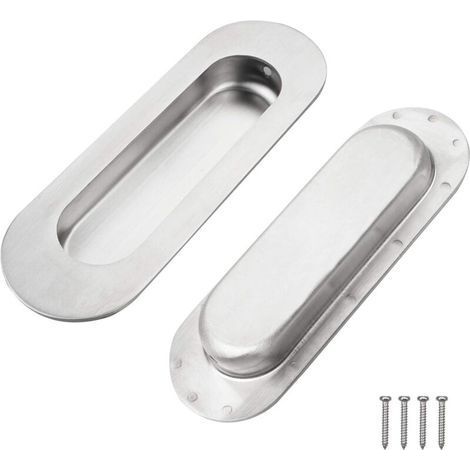 2-teiliger, eingelassener Schiebetürgriff, Muschelgriff, eingelassener Schiebetürgriff, robuster Edelstahl-Einlassgriff mit 4 Schrauben für Schrank-, Küchenschrank- und Schubladentüren (1/5)