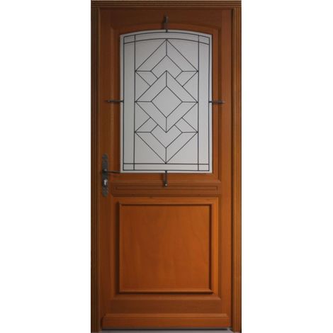 Porta d'ingresso in legno con vetrata Elma, H.215xL.90 cm, lato tavolo, P. diritto, GD MENUISERIES (1/4)