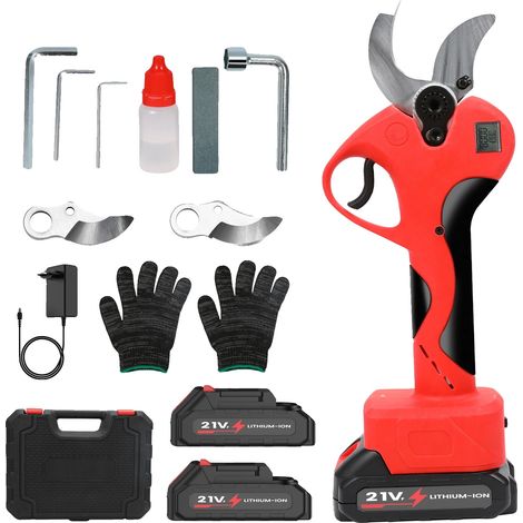 Sécateurs Électriques Sans Fil, Moteur Sans Balais, Affichage de Batterie LED, 2 batteries (1/2)