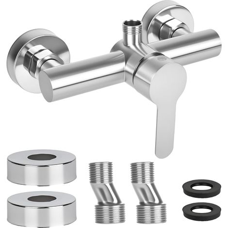 Junrvuvy Mitigeur de douche monocommande pour douche, montage mural, robinet de douche en saillie en acier inoxydable 304, sortie d'eau G ½ vers le haut (1/5)