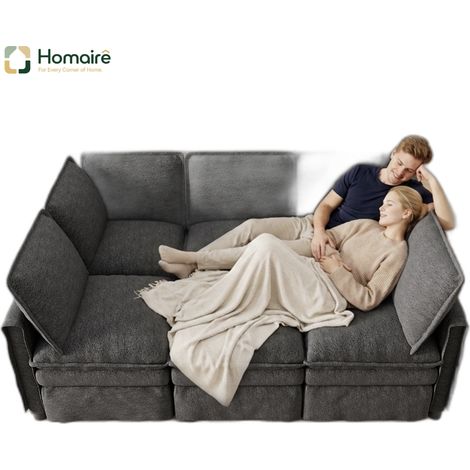 Canapé modulable en velours gris 344 x 127 x 91 cm HOMAIRE (1/5)