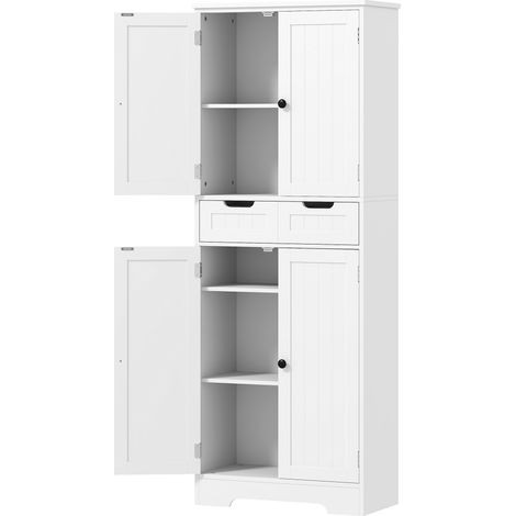 Meuble de salle de bain blanc 60x30x160 cm avec tiroir, placard à portes et étagère réglable