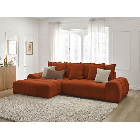 BOBOCHIC - Canapé d'angle convertible coffre EVEREST tissu texturé Angle gauche Orange (1/5)