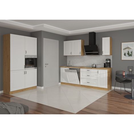 Küche Stilo Weiß + Eiche Artisan 230 + 120 Küchenzeile Küchenblock Einbauküche (1/5)