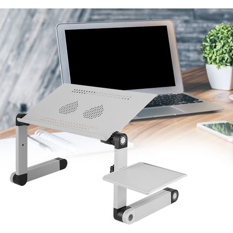 Bureau de lit en alliage d'aluminium, support pour ordinateur portable/tablette avec ventilateur, hauteur réglable, bureau pliable portable (1/5)