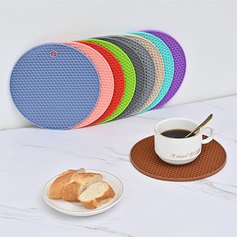 Sous-verres en silicone à nid d'abeille, antidérapants et résistants à la chaleur - Tapis de table ronds (support de casserole, sous-verres) pour cuisine et restaurant, lot de 10, couleurs aléatoires (1/5)