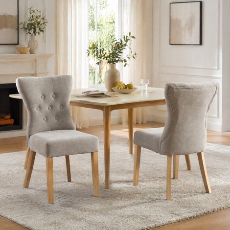 Lote de 2 sillas de comedor de chenilla, con respaldo alto y patas de madera maciza, gris (1/5)