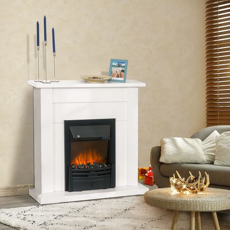 Blanc 102x30x95cm - Cheminée électrique décorative doté de 2 réglages de chauffage, minuterie et flamme réglable