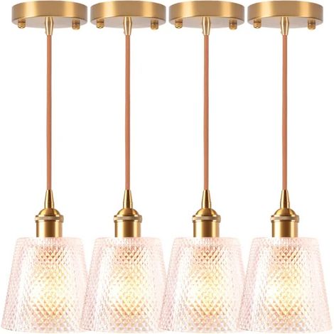 4pcs Suspension Luminaire en Verre Écossais, Finition en Laiton Dor Plafonnier Vintage Lustre Suspendu Intérieur pour Salon (1/5)