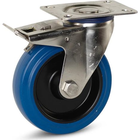 Roulette pivotante freinée - MESO - Caoutchouc élastique inox - Platine - 125mm - 120kg