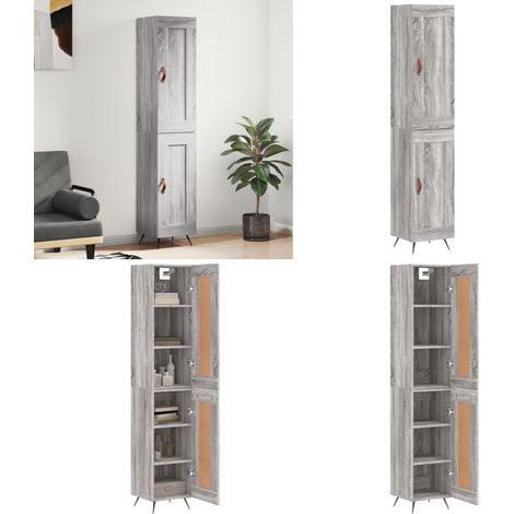 Highboard Grau Sonoma 34,5x34x180 cm Holzwerkstoff - Hochschrank - Sideboard - Wohnzimmermöbel - Grau - Sonoma - Home & Living (1/5)