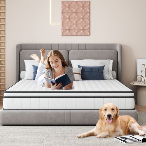 Hybrid-Federkernmatratze 140x200 cm - 25 cm Höhe - Ergonomische 7-Zonen-Unterstützung - Taschenfedern und hochdichter Schaum - Atmungsaktiver 3D-Bezug - Weiß/Grau