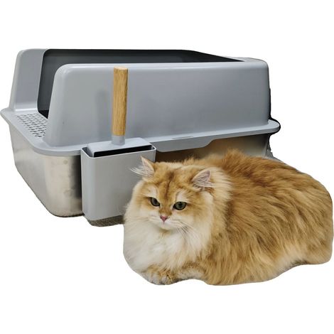 Bac à Litière pour Chat, Design à Bords Élevés, Caractéristiques Anti-Fuite, Argent, Pas de prise (1/2)