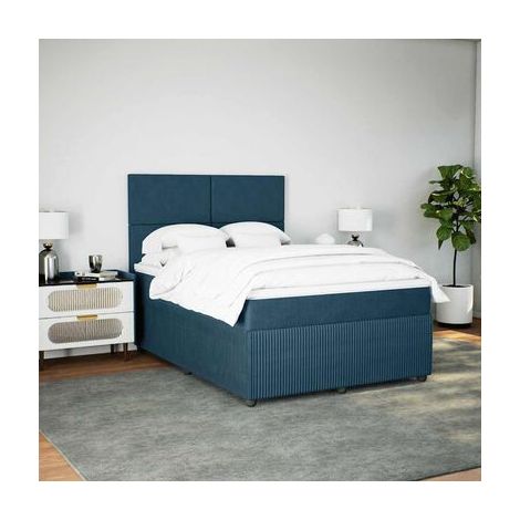 Sommier de style Snowco et matelas en velours bleu de 140 × 200 cm, velours doux et confortable, meuble de chambre, design contemporain, montage facile (1/5)