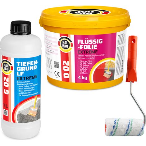 HALBAU Dichtset für Duschabdichtung Abdichtung Flüssigfolie Farbroller 10cm + 4kg H205 (1/5)