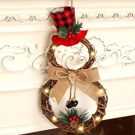 Guirlande De Noël - Guirlande En Rotin En Forme De Bonhomme De Neige Avec Lumières Led - Pour Porte D'Entrée Intérieure Ou Extérieure - 40 X 20 Cm - 1 Pièce (1/5)