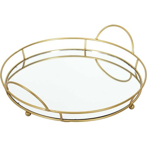 Plateau de Présentation Miroir et Métal Doré Ø34cm (1/5)
