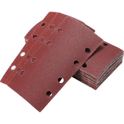 Lot 40 Feuilles Abrasives pour Ponceuse Orbitales 93 x 185 mm, 8 Trous, Papier Abrasif Rectangulaire de Grain 60/80/120/240 en Oxyde d'Aluminium, Idéale pour Poncer/Polir/Bois et peinture (1/5)
