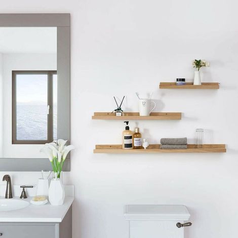 Étagère murale flottante 30x15cm en bois de chêne massif – Finition naturelle transparente – Design avec rebord de protection (1/5)