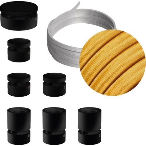 Sistema Filé Linear Kit - con cavo di 5 m per catenaria e 7 componenti in legno verniciato nero per interni