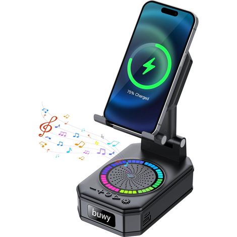 Men's Gift, Father's Day Gift Idea, Bluetooth Speakers with Mobile Phone Holder, Wireless Charging Stand, 5-in-1 Design Speaker with 7 RGB, Non-Slip Base, Gadgets for Men (1/5)