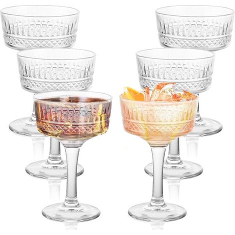 Dailygoods - Juego de 6 copas de champán - Copas de cóctel vintage - Copas de champán de cristal transparente - 260 ml - Altura 16,2 cm (1/5)