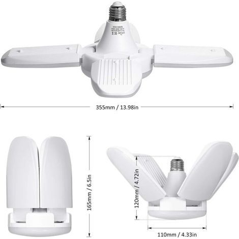 Éclairage de garage à LED, 60W E26/ E27 6500K 6000Lm Lampe d'atelier, déformable à 4 panneaux ajustables, Plafonnier LED pour garage, Entrepôt, Atelier, Sous-sol, Gym, Cuisine (1/3)