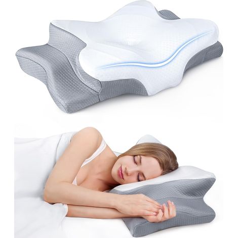 Oreiller cervical réglable, tissu rafraîchissant, conception ergonomique, mousse à mémoire,pour dormir sur le côté, sur le dos ou sur le ventre